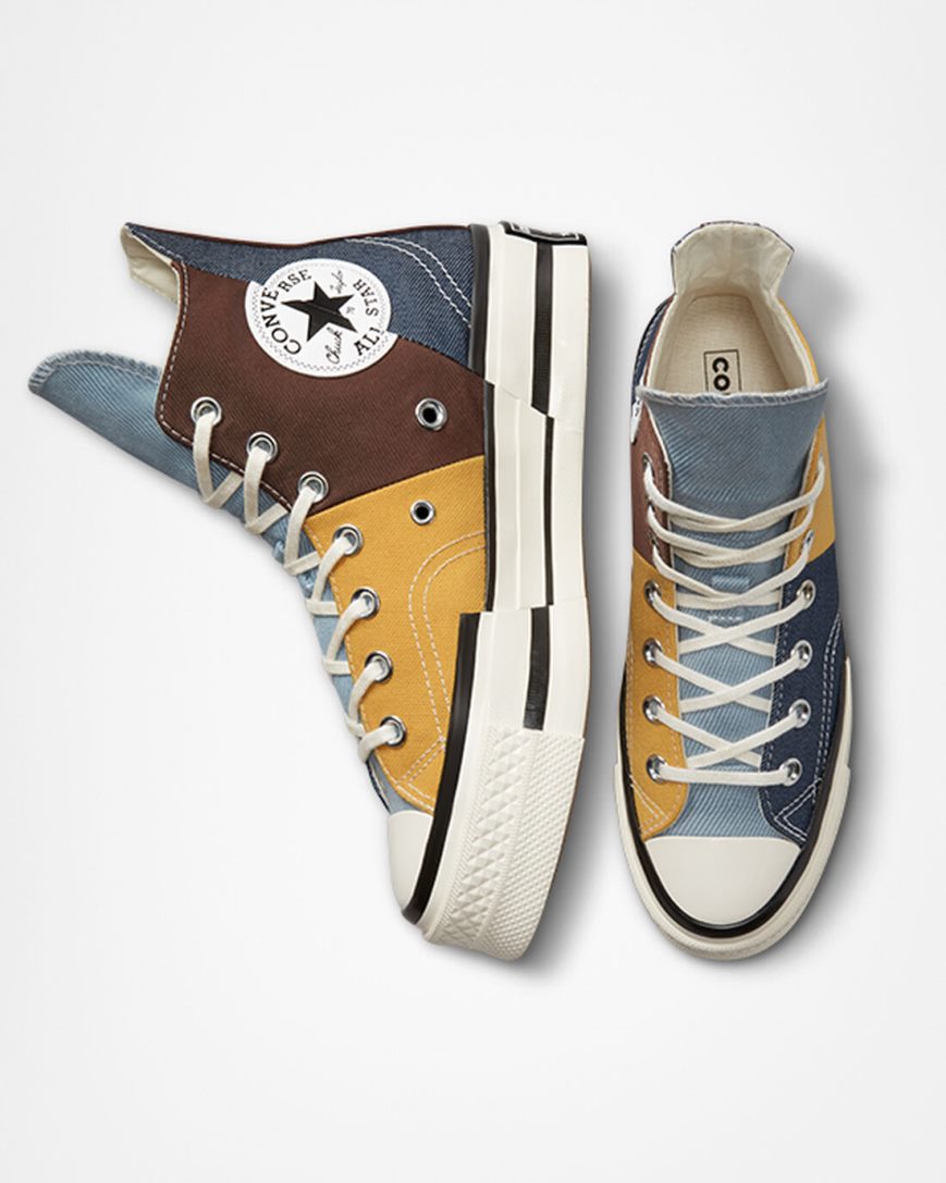 Dámské Boty Vysoké Converse Chuck 70 Plus Materiál Mashup Hnědé Tmavě Blankyt | CZ RUHY32